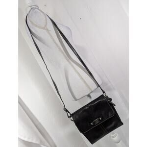 GIANNI BINI! BLACK GENUINE LEATHER CONTRAST STITCHED CROSSBODY PURSE, BAG!